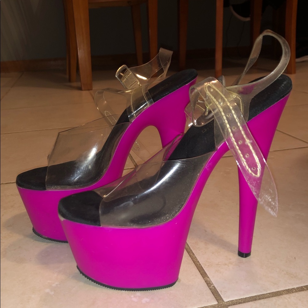 Used Pleaser Adore 708UV Hot Pink 7” Heels sz 7